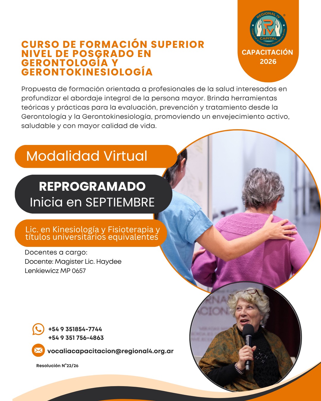 CURSO DE FORMACIÓN SUPERIOR  NIVEL DE POSGRADO EN  GERONTOLOGÍA Y  GERONTOKINESIOLOGÍA