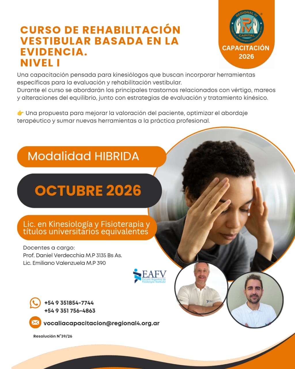 CURSO DE REHABILITACIÓN VESTIBULAR BASADA EN LA EVIDENCIA – NIVEL I
